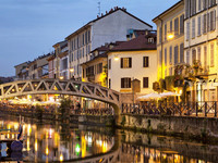 Evening and night bridges in the lights