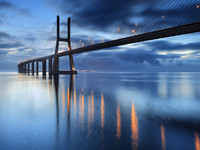 Evening and night bridges in the lights